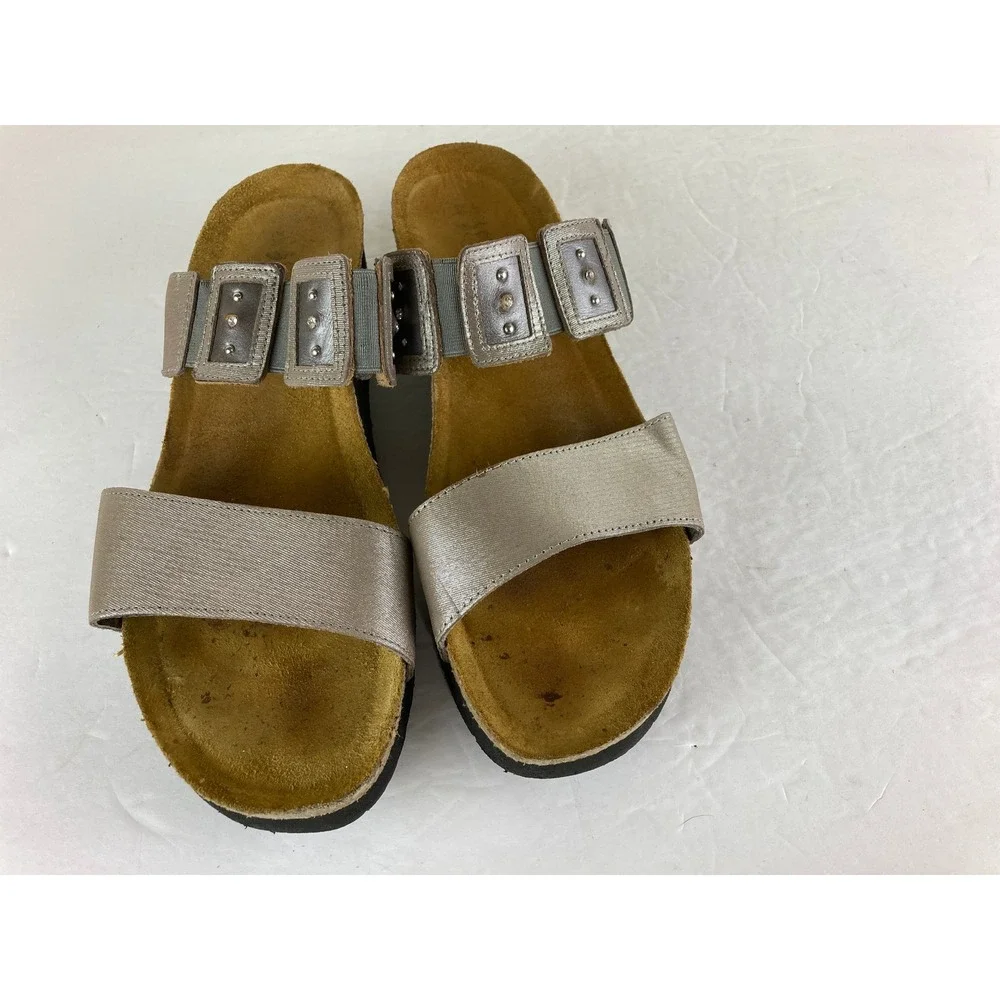 Naot Slide Sandals Womens 42 US 11 Pewter Silver Studded Wedge Comfort Shoes
